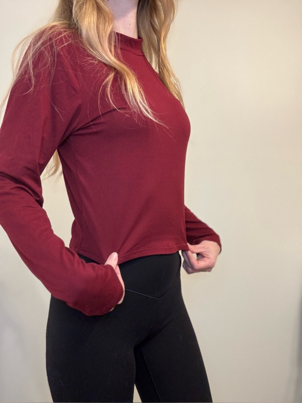 Wine Mock Neck Long Sleeve Shirt